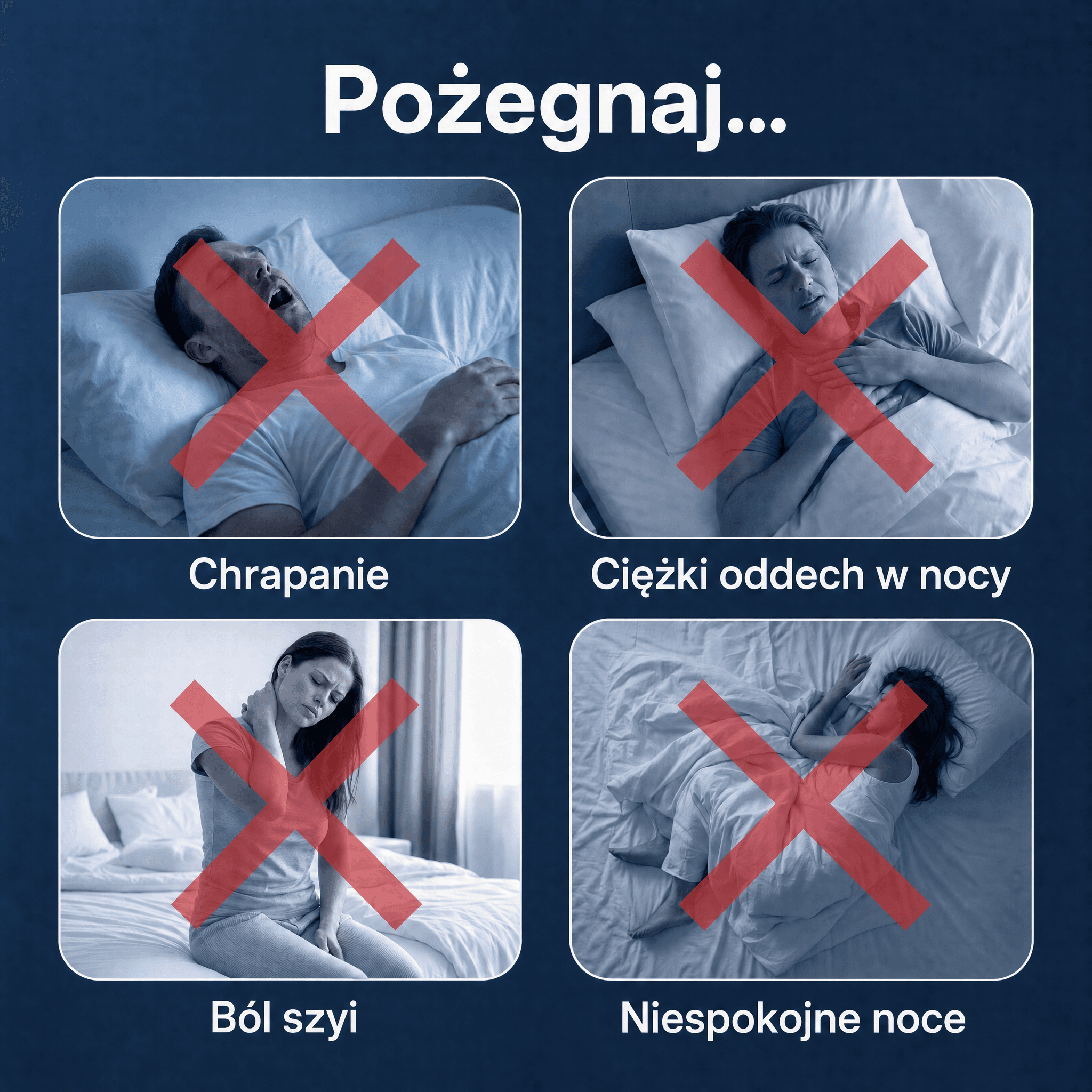 Profil boczny poduszki ergonomicznej pokazujący 5 oddzielnych stref wsparcia